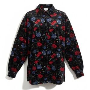 Vintage Black Velvet Floral Long Sleeve Women’s Medium Bohemian Romantic Luxury